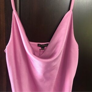 Pink cowl neck slip dress.